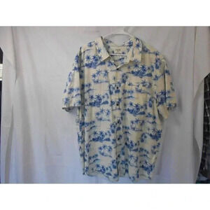 Hurley Shirt Men 2XL White Blue Palm Tre Short Sleeve Hawaiian Casual Button Up